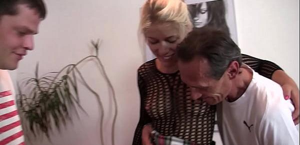  Old man shares blonde wife with another man
